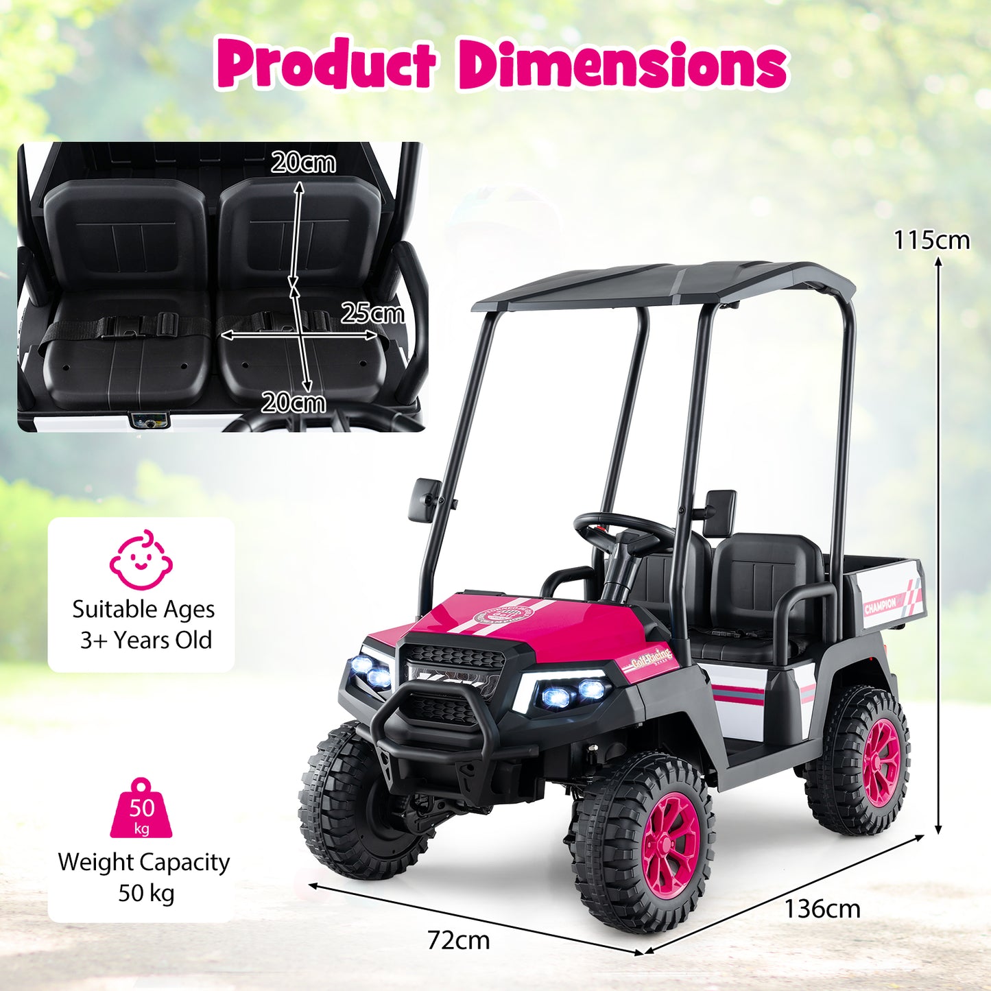 24V Kids Golf Cart 4WD 2 Seater Ride on Car with Dump Bed-Black