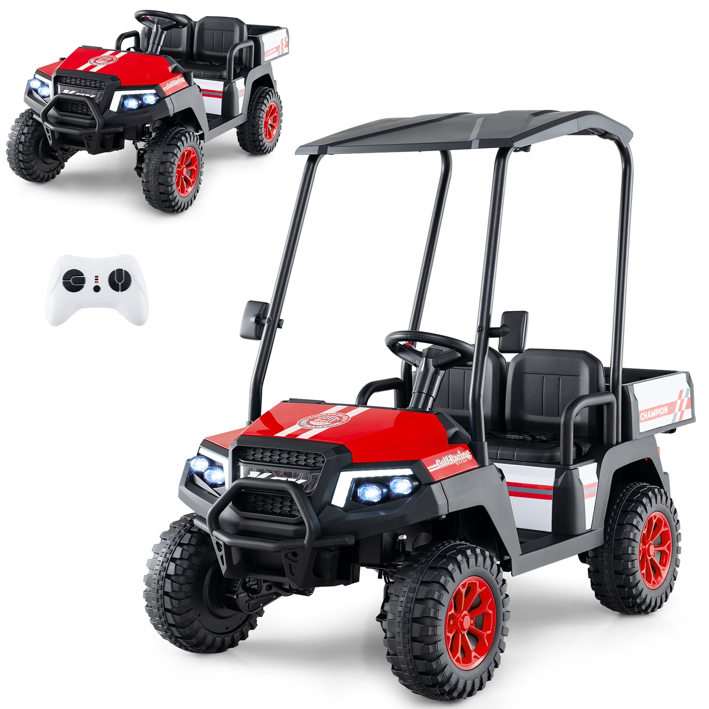24V Kids Golf Cart 4WD 2 Seater Ride on Car with Dump Bed-Black