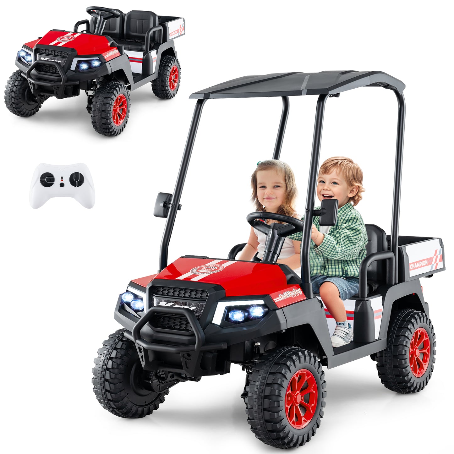 24V Kids Golf Cart 4WD 2 Seater Ride on Car with Dump Bed-Black