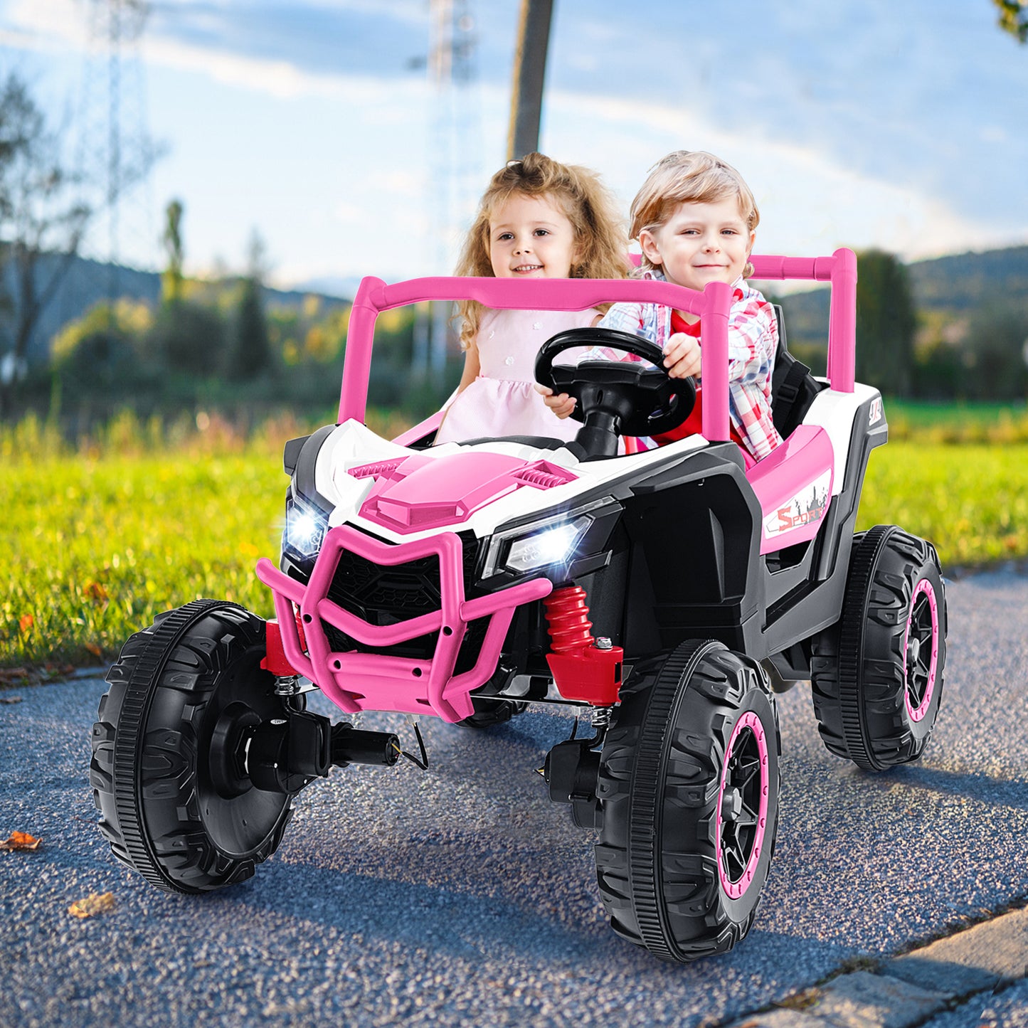 24V Kids Ride on UTV with 4 x 100W Powerful Engin and Remote Control-Black
