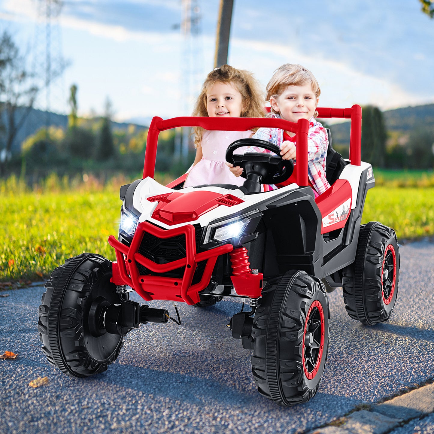 24V Kids Ride on UTV with 4 x 100W Powerful Engin and Remote Control-Black