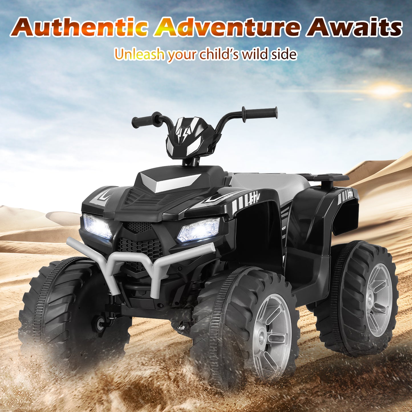 24V Ride-On ATV Toy Car with LED Lights and Wireless Connection-Purple