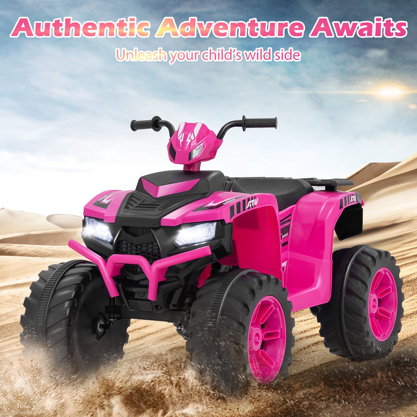 24V Ride-On ATV Toy Car with LED Lights and Wireless Connection-Purple