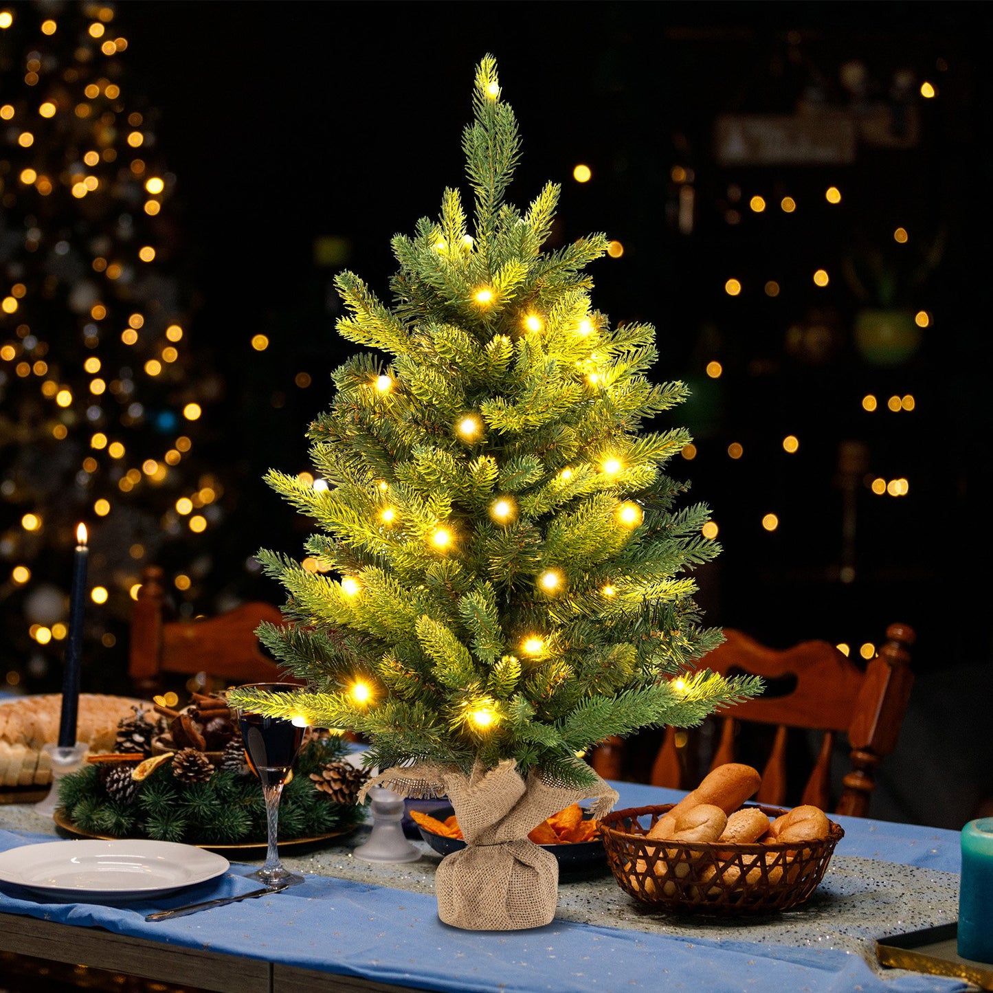 24 Inch Artificial Xmas Tree Tabletop Christmas Tree with 234 PE PVC Branch Tips