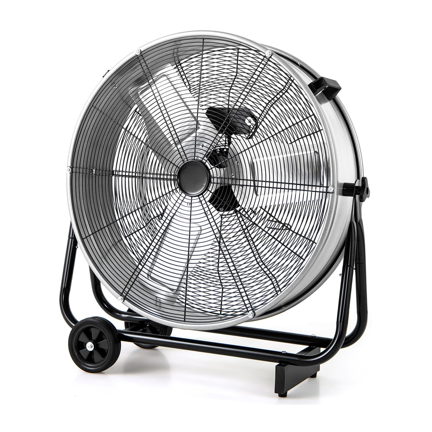24 Inch Industrial Drum Fan with 360° Adjustable Tilt and 2 Wheels-Black