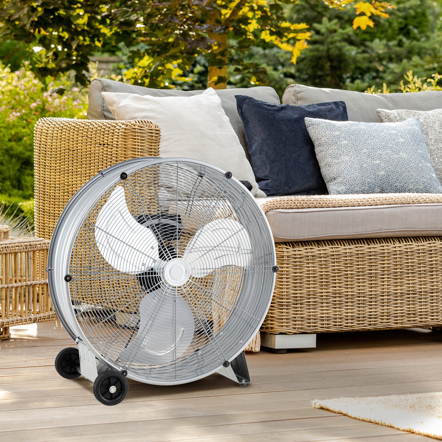 24 Inch High-Velocity Industrial Floor Fan with Wheels and Handle-Black