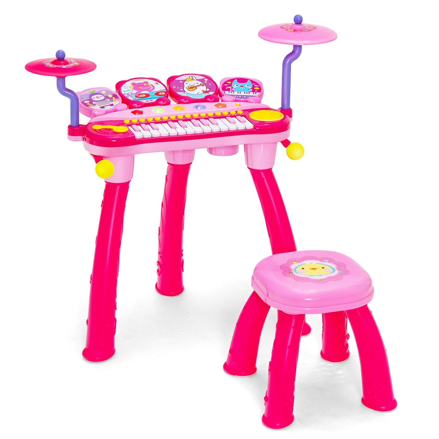 24 Keys Piano Keyboard Drum Set with Stool and Microphone for Kids-Blue
