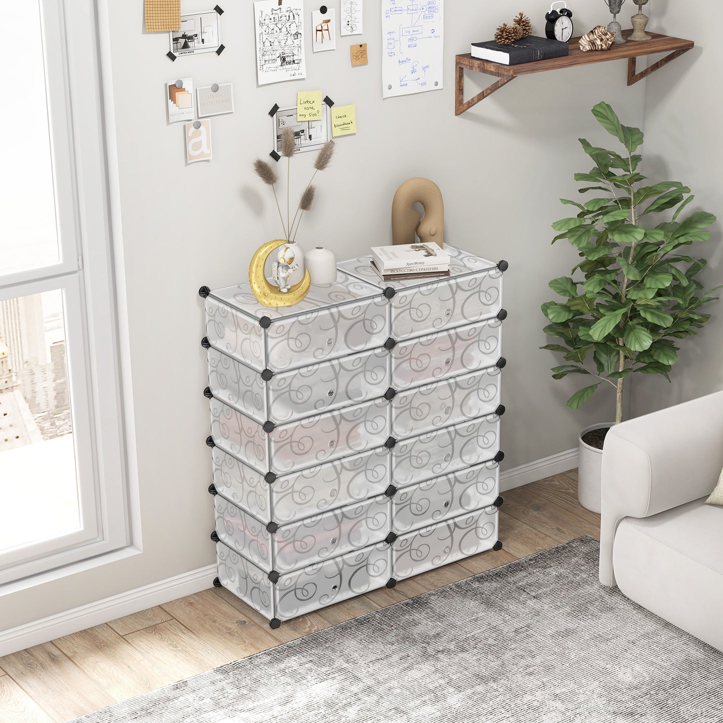 24 Pairs Shoe Rack Organizer with 12-Cube DIY Modular-Black
