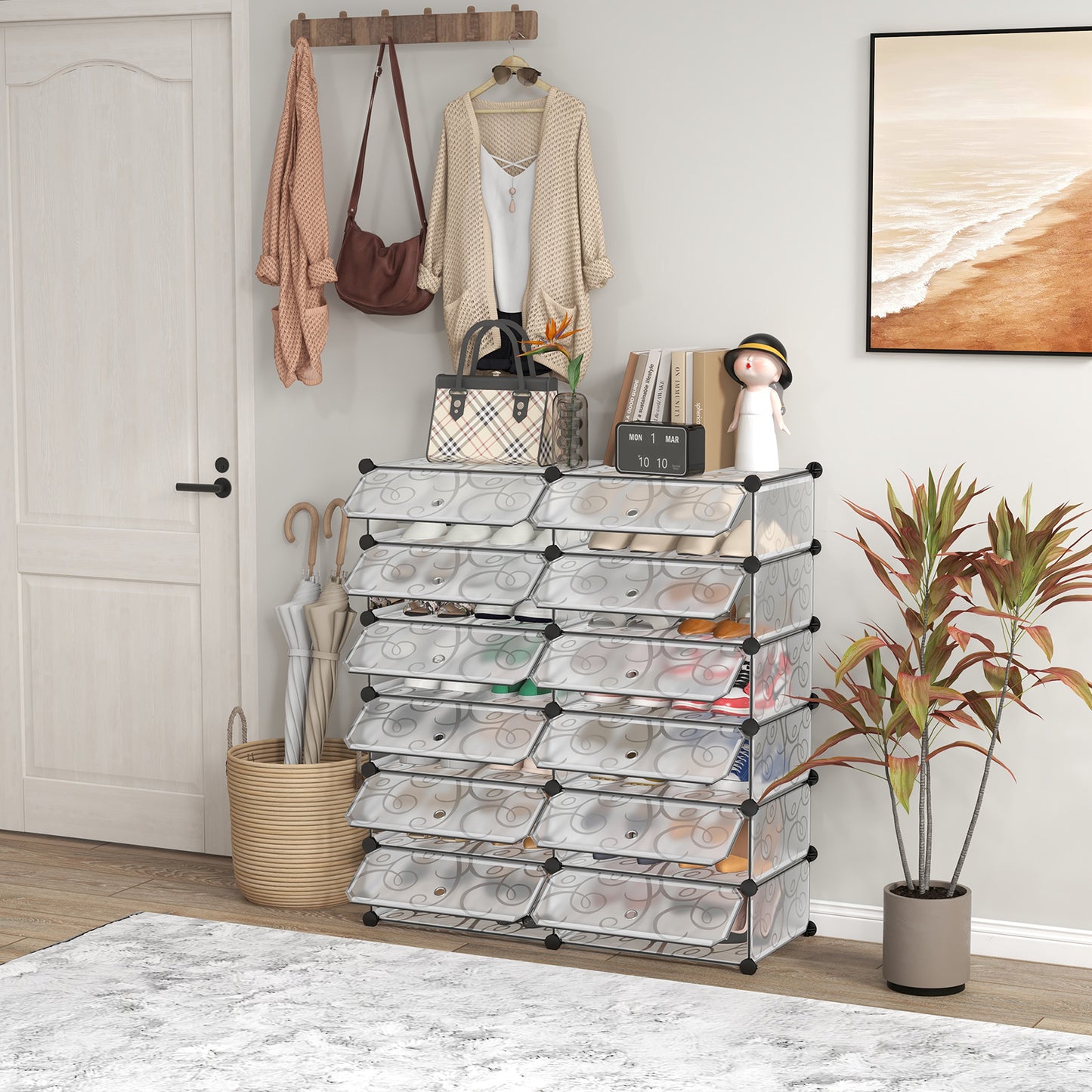 24 Pairs Shoe Rack Organizer with 12-Cube DIY Modular-Black