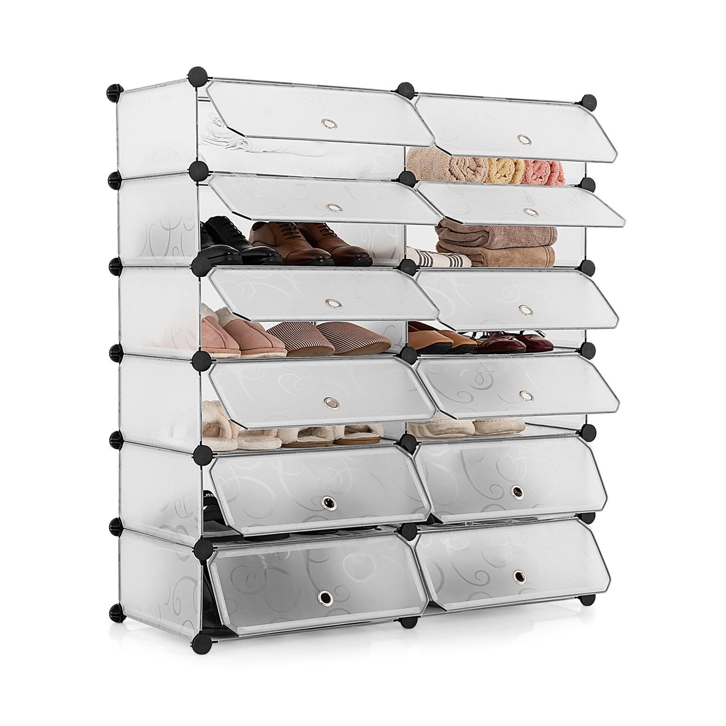 24 Pairs Shoe Rack Organizer with 12-Cube DIY Modular-Black
