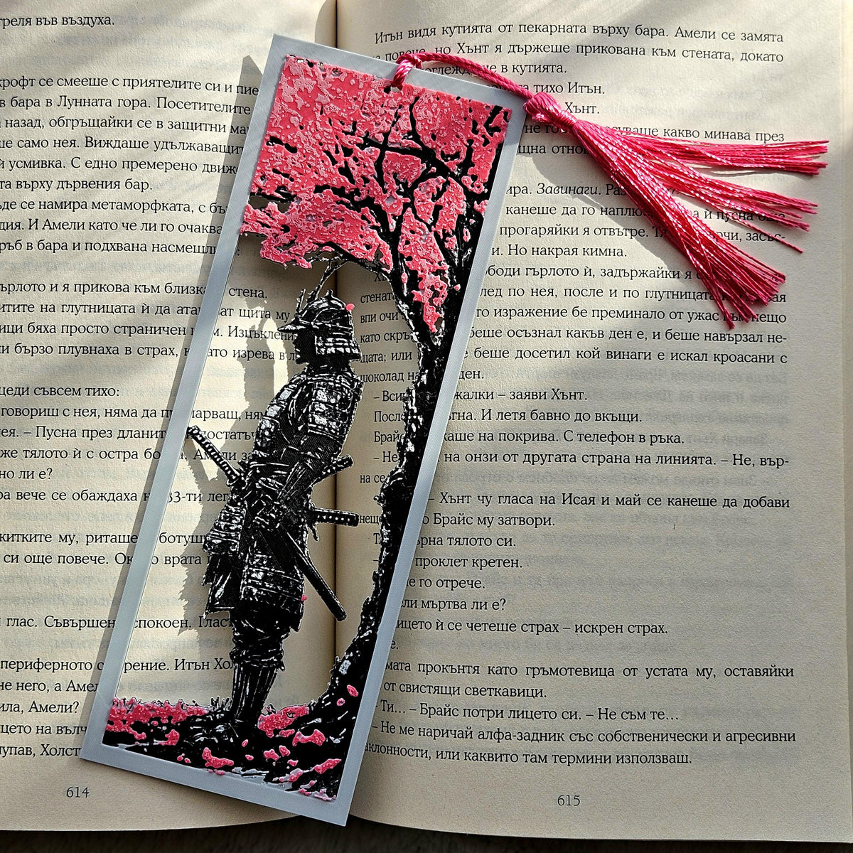 Sakura Samurai 3D Printed Bookmark | Durable PLA with Pink Tassel