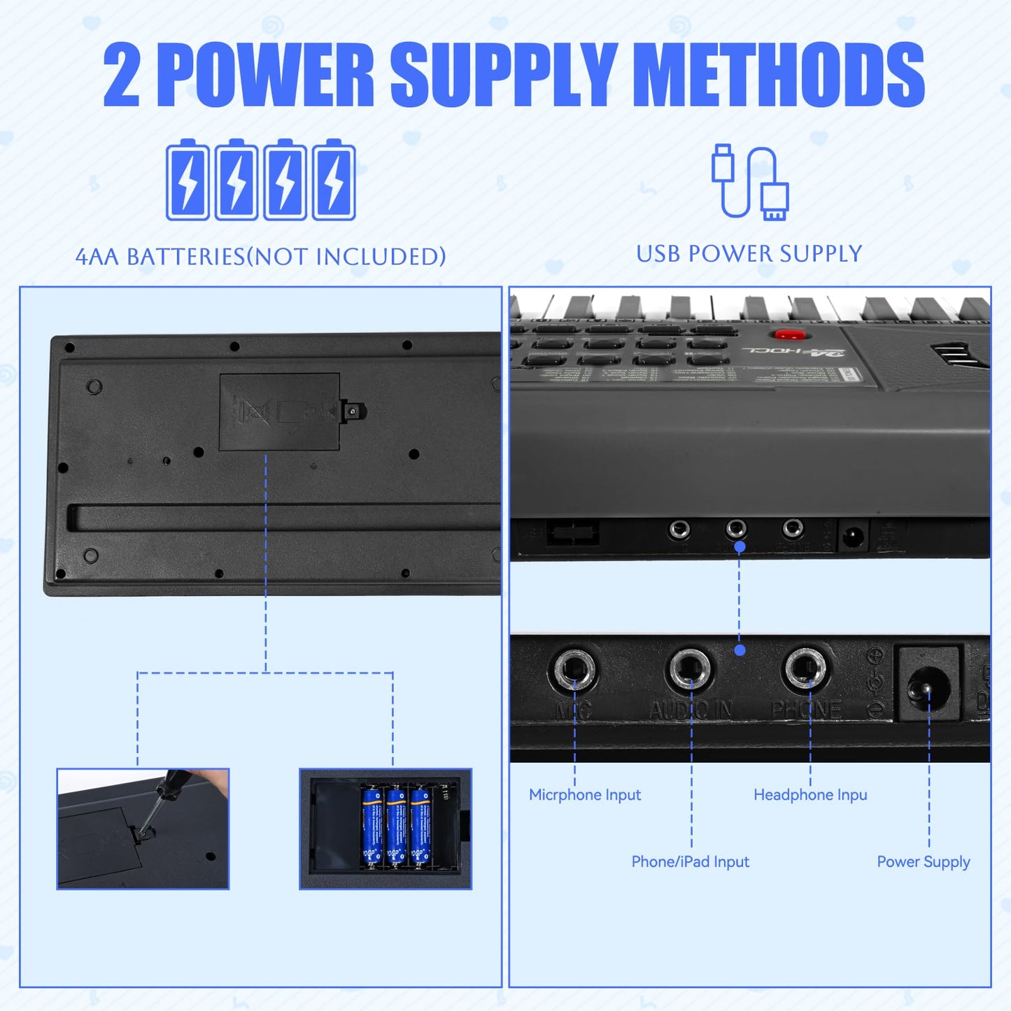 24HOCL 61-Key Electric Keyboard for Kids — LED Key Lights, Speaker & Stand