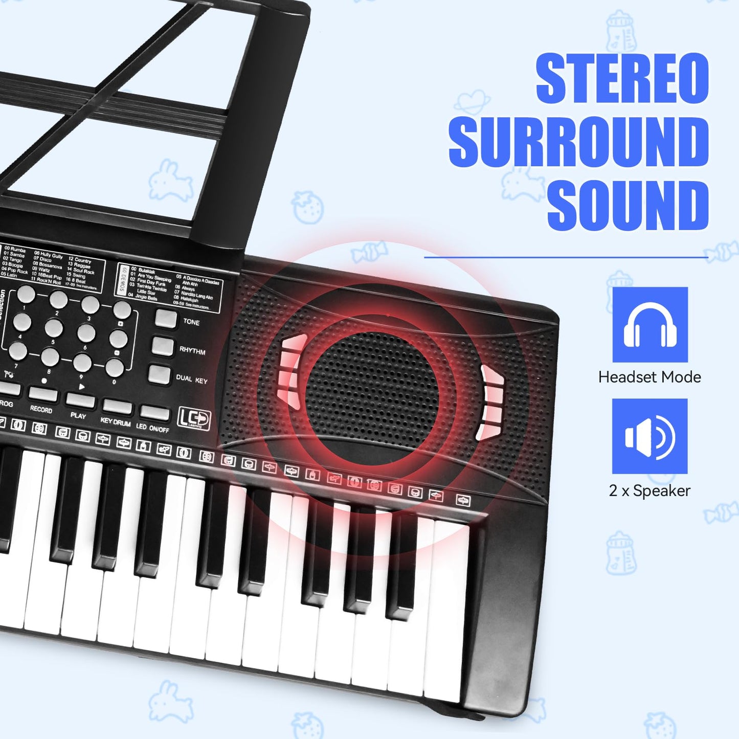 24HOCL 61-Key Electric Keyboard for Kids — LED Key Lights, Speaker & Stand