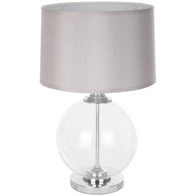 Small Clear Glass Table Lamp with Silver Silk Shade | Edna