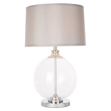 Small Clear Glass Table Lamp with Silver Silk Shade | Edna