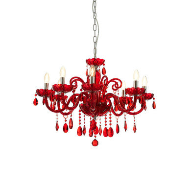 8 Bulb Red Crystal Glass Chandelier | Morano