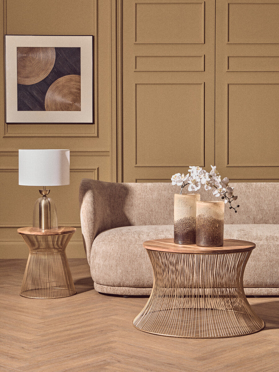 Clear Glass and Antique Brass Finish Metal Table Lamp | Sellis