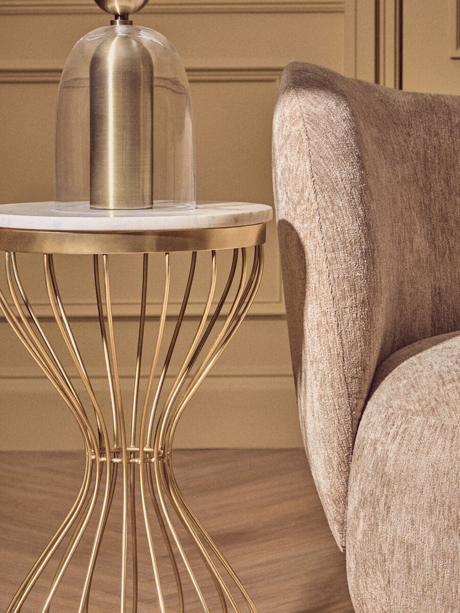 Clear Glass and Antique Brass Finish Metal Table Lamp | Sellis