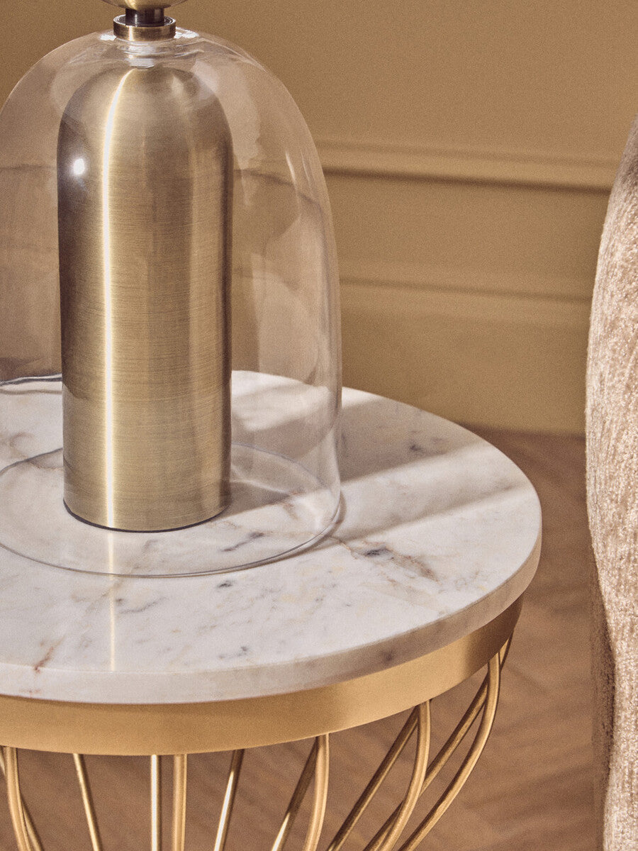 Clear Glass and Antique Brass Finish Metal Table Lamp | Sellis