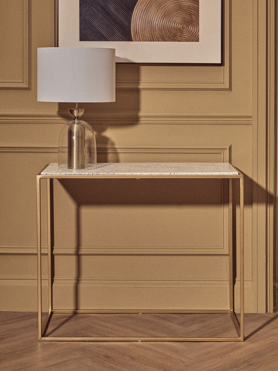 Clear Glass and Antique Brass Finish Metal Table Lamp | Sellis