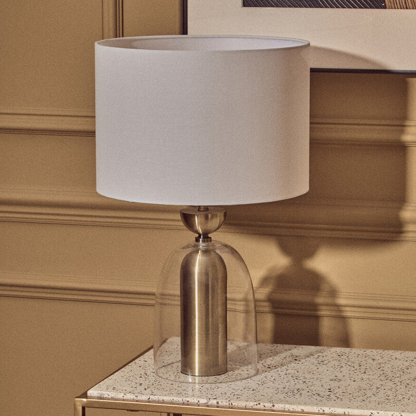 Clear Glass and Antique Brass Finish Metal Table Lamp | Sellis