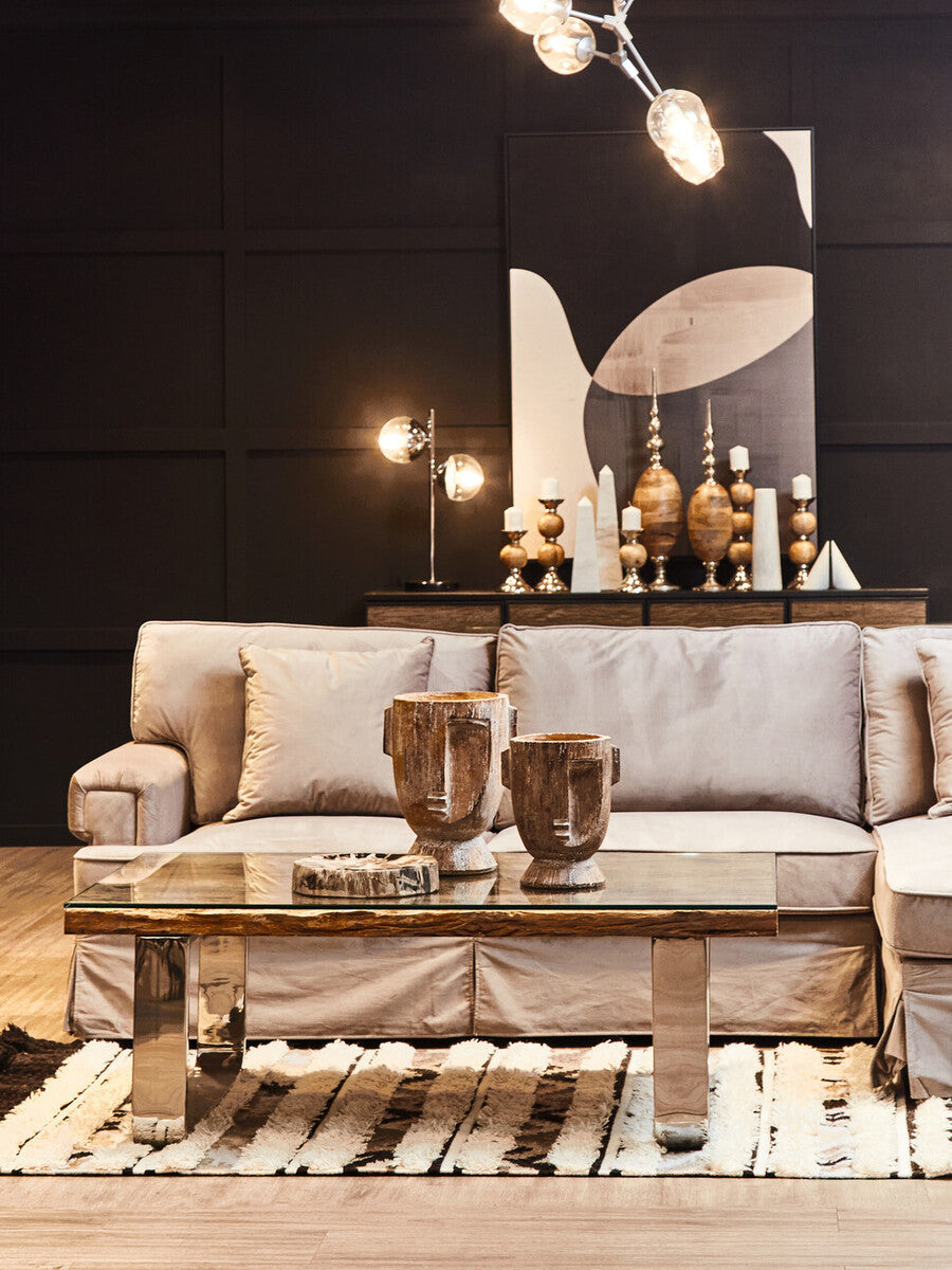 Revive Two Light Chrome and White Marble Table Lamp