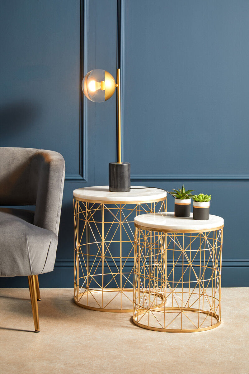 Small Gold Finish Metal Table Lamp with Black Marble Base | Revive