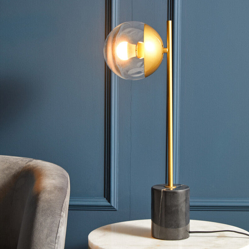 Small Gold Finish Metal Table Lamp with Black Marble Base | Revive