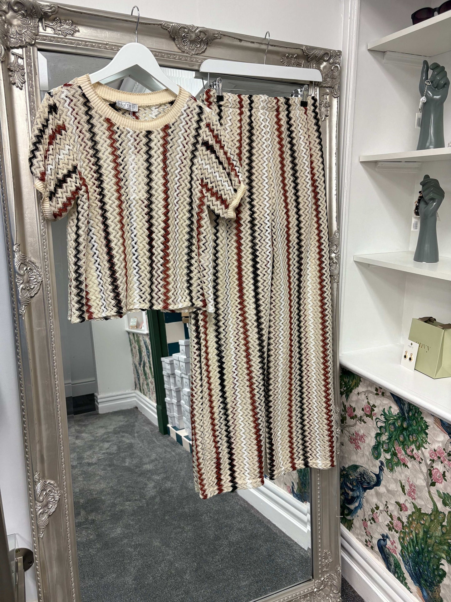 Luxtyle Zig Zag Wide Leg Trousers | Striped Knit Pants | One Size Fits 8–14