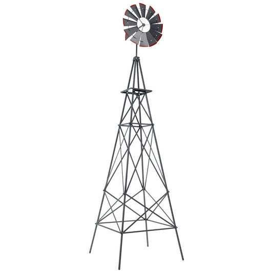 253 cm Ornamental Windmill Metal Wind Mill with Ground Stakes-Green