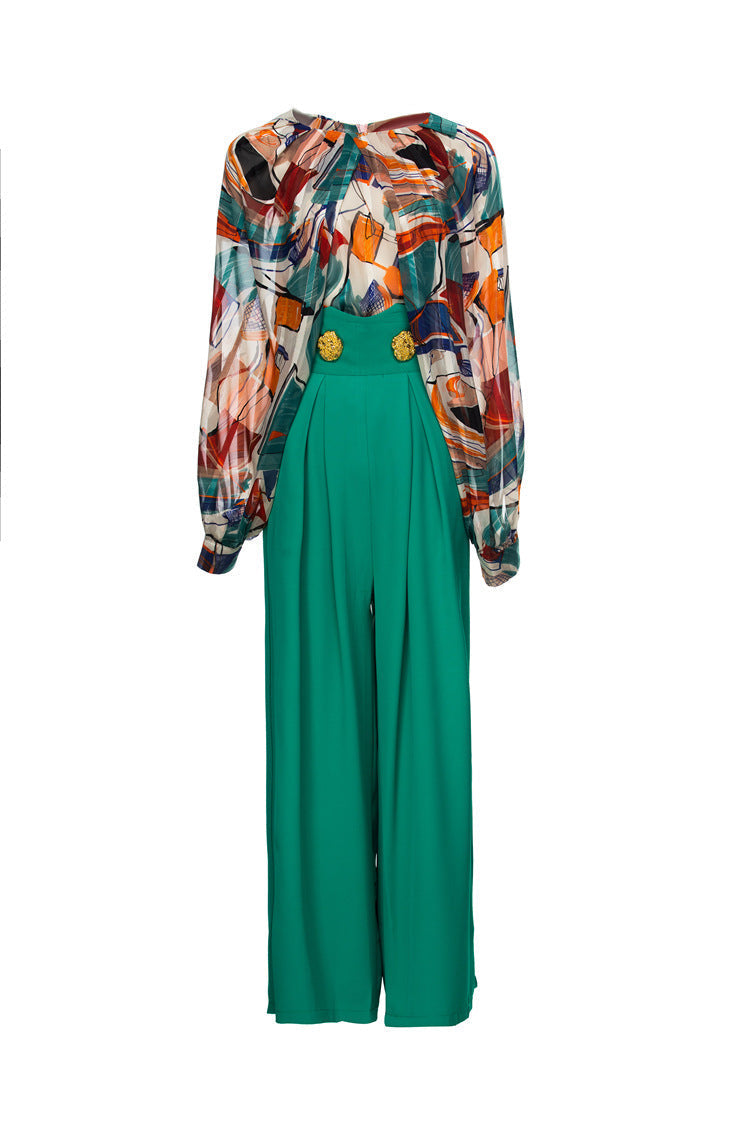 Women's Loose Fitting Luxury 2-pieces Suit, Elegant Top and Trousers Set