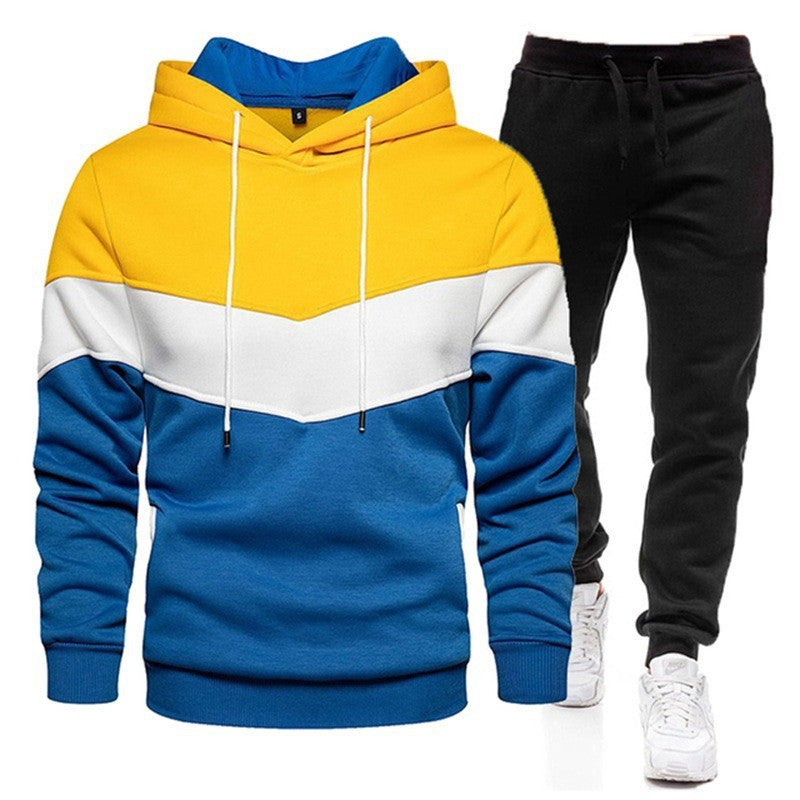 Men's Colour Matching Hoodie  Two-Pieces Sportswear Set