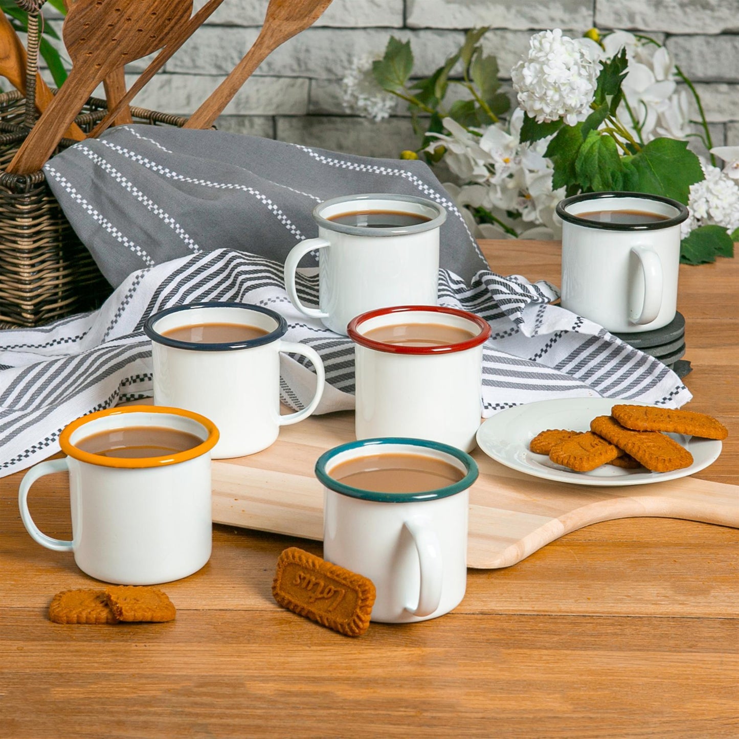 375ml White Enamel Mugs - Pack of Six