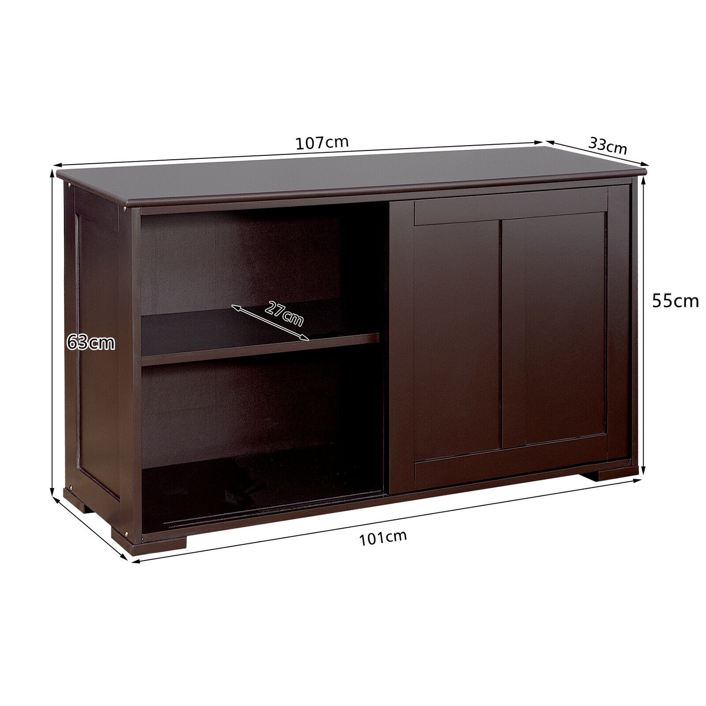 Storage Sideboard with Sliding Door and Double Partition-Black