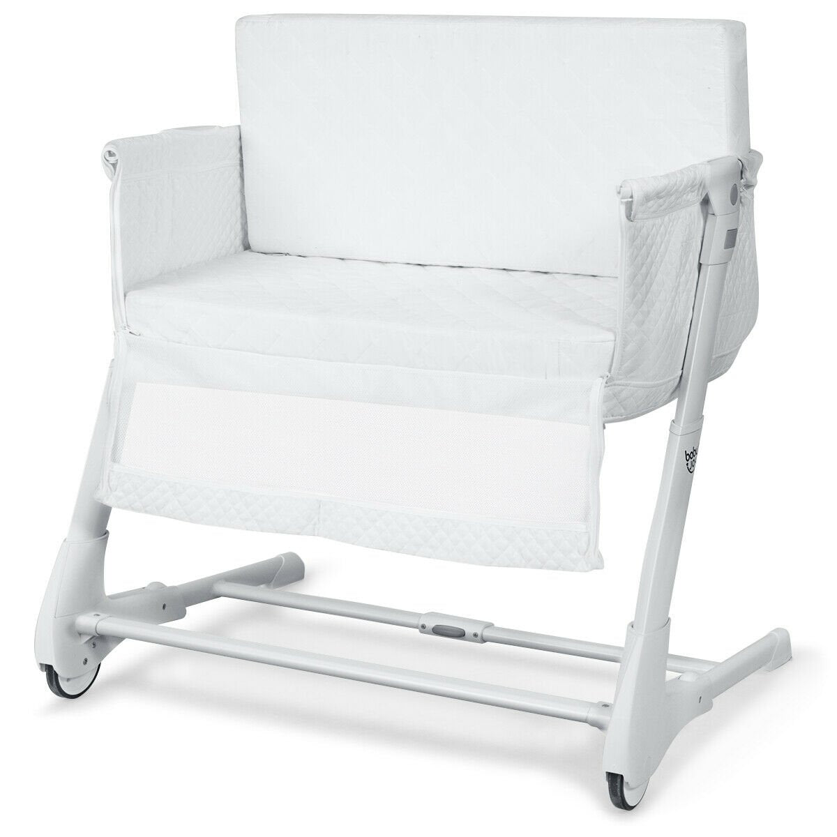 Baby Bedside with Washable Mattress and Breathable Mesh-Grey