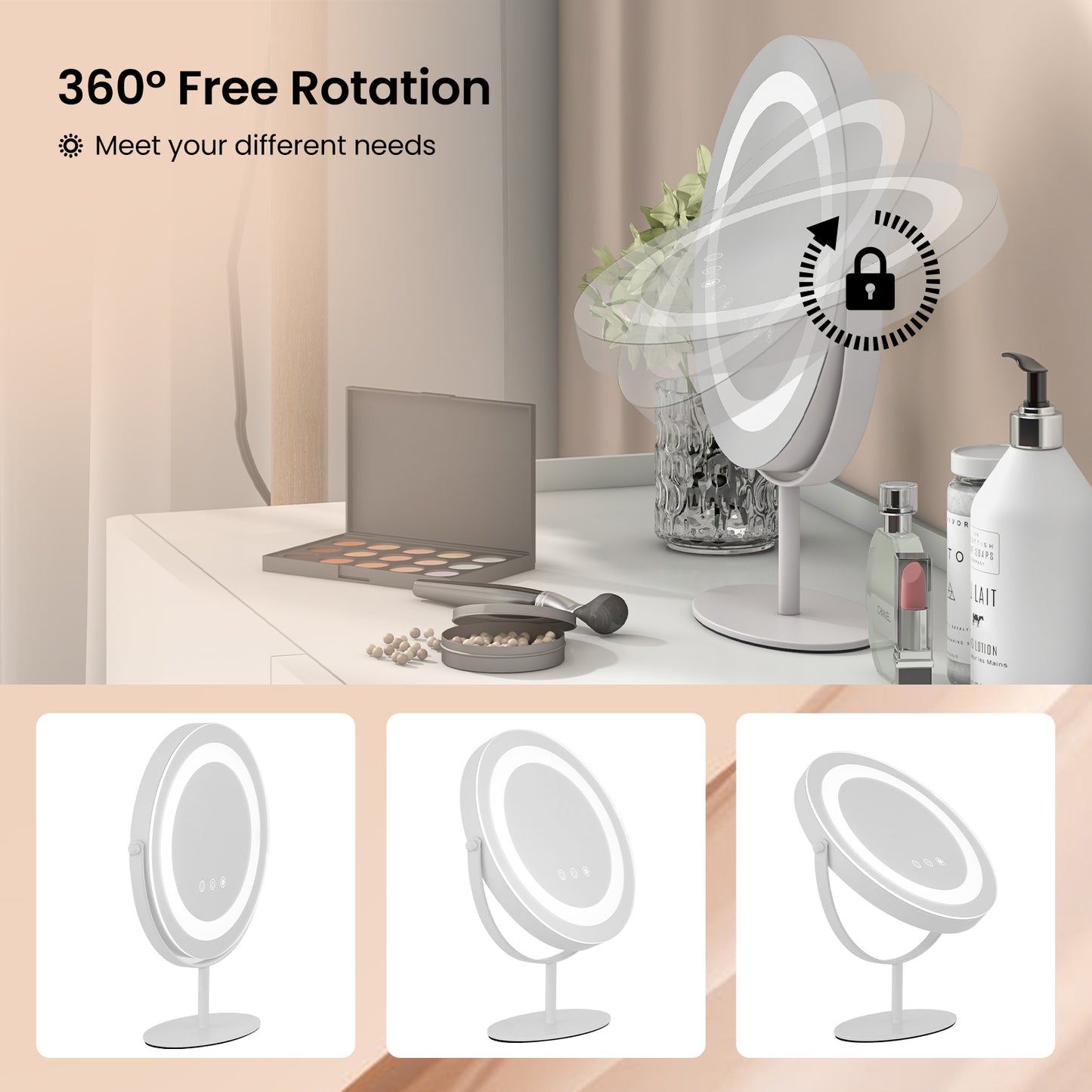 25 CM LED Lighted Makeup Vanity Mirror with Touch Screen-White