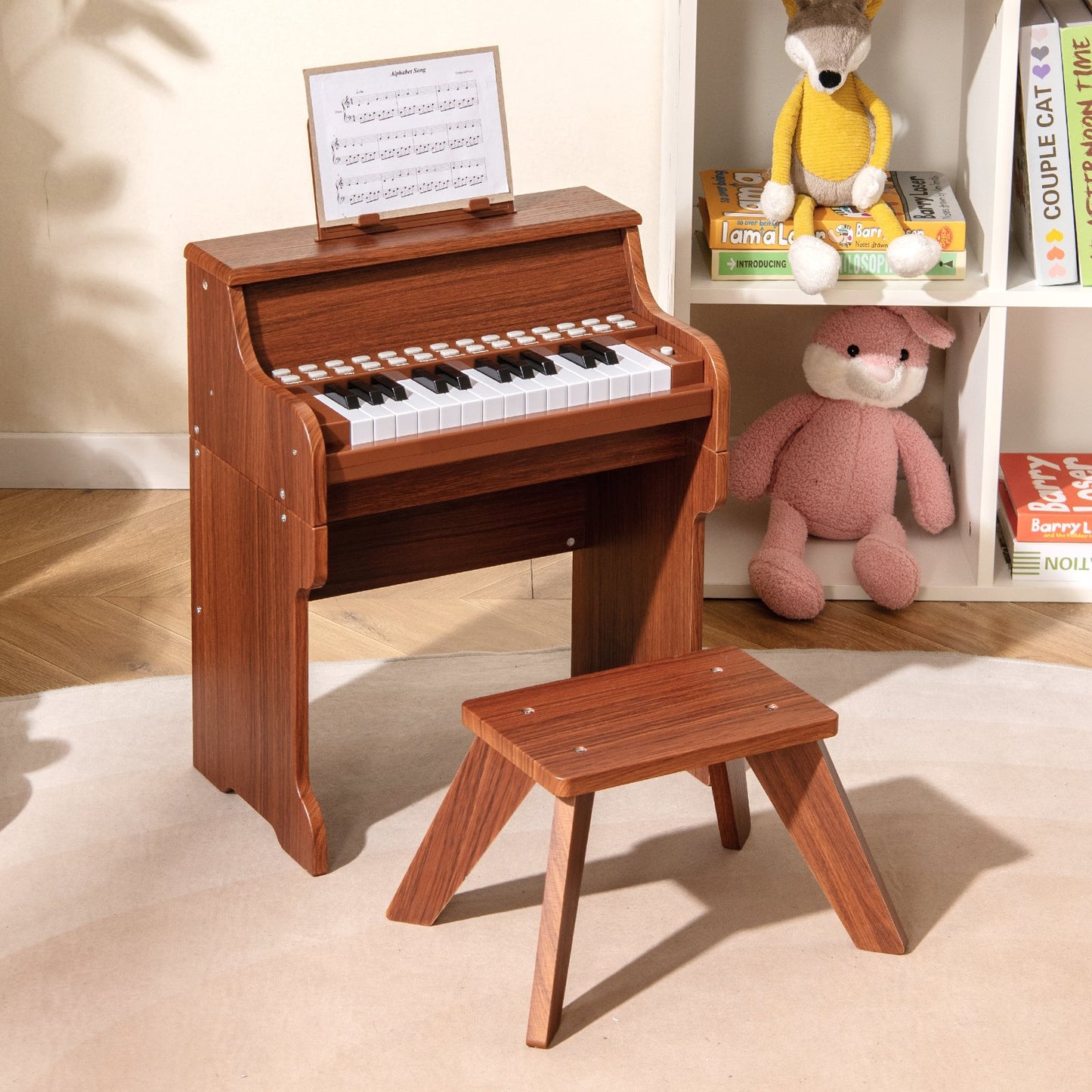 25 Lighted Keys Kids Piano Keyboard with Stool and Adjustable Speed-Black
