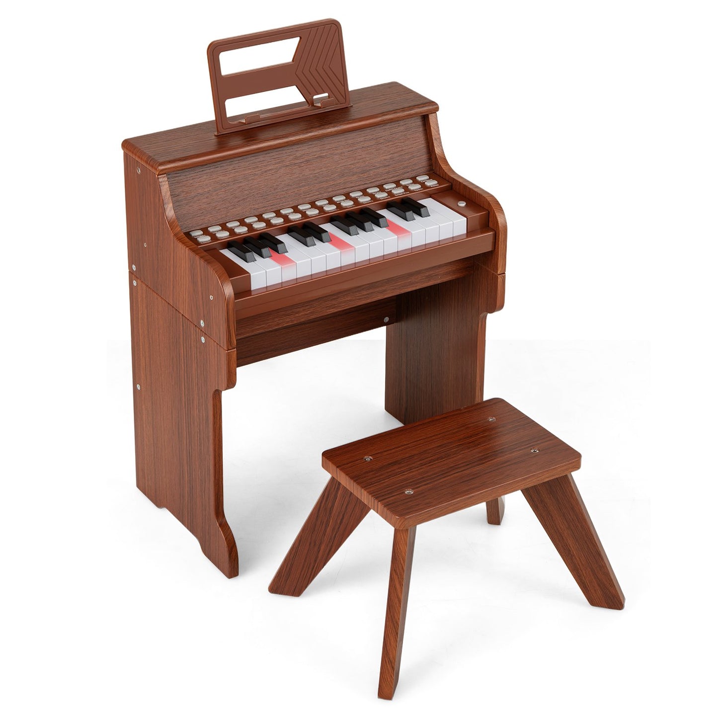 25 Lighted Keys Kids Piano Keyboard with Stool and Adjustable Speed-Black