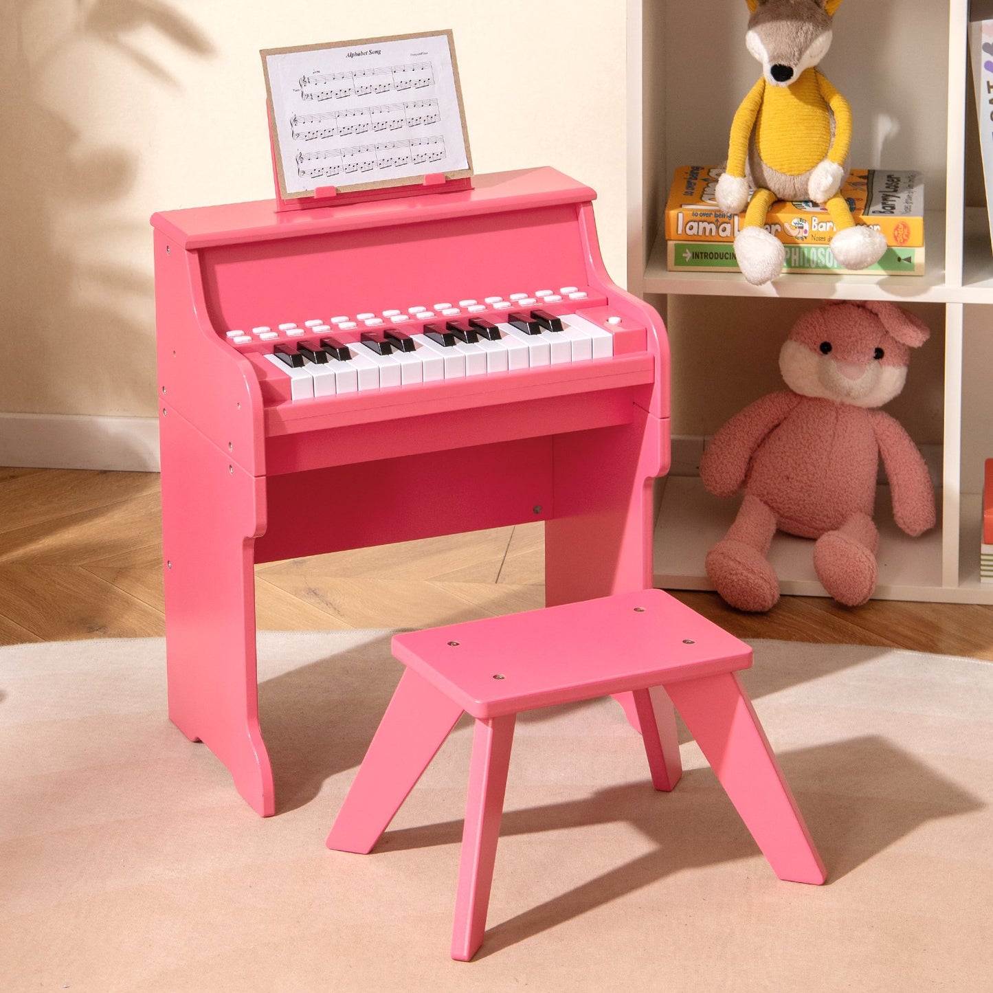 25 Lighted Keys Kids Piano Keyboard with Stool and Adjustable Speed-Black