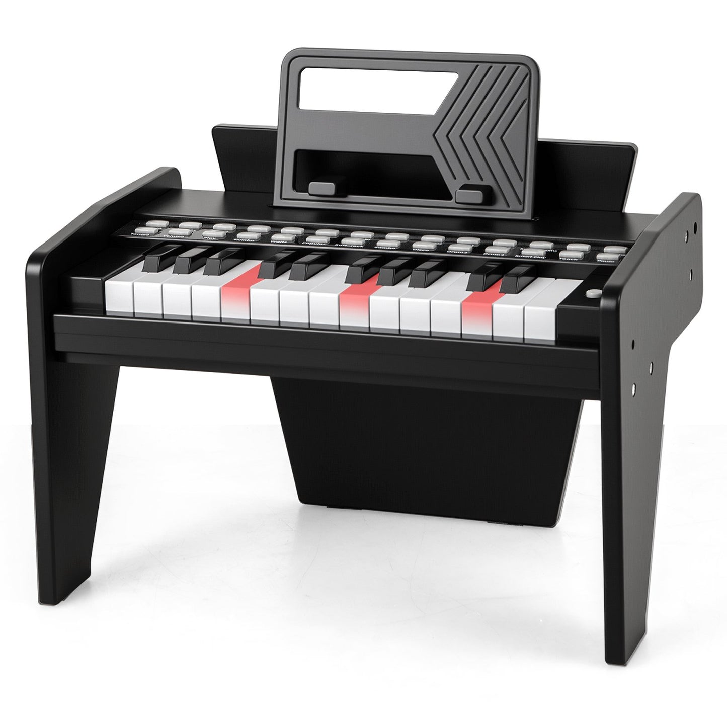25 Lighted Keys Kids Piano Keyboard Mini Digital Piano Wooden Toy-Black