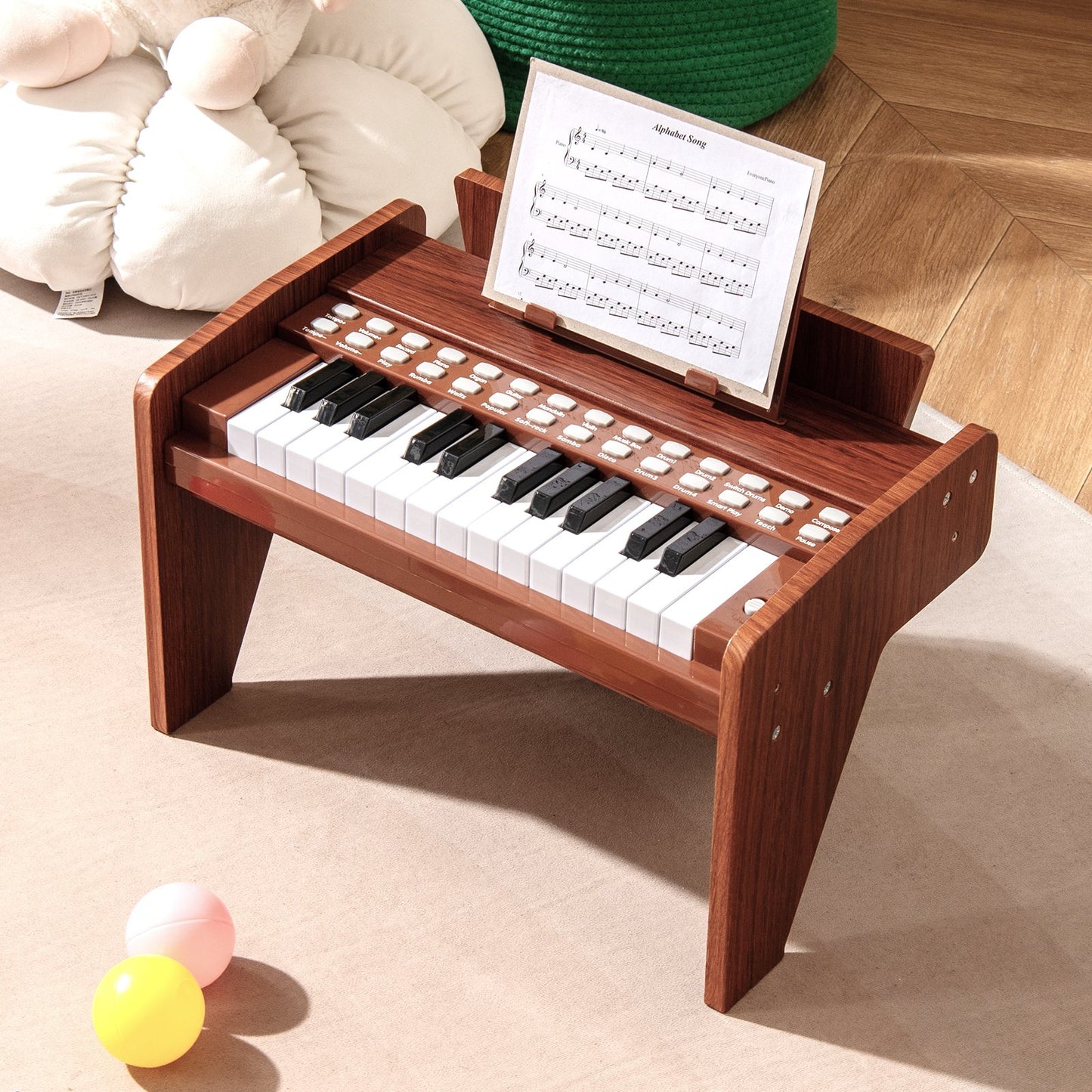 25 Lighted Keys Kids Piano Keyboard Mini Digital Piano Wooden Toy-Black