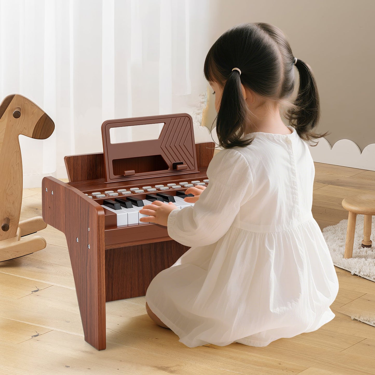 25 Lighted Keys Kids Piano Keyboard Mini Digital Piano Wooden Toy-Black