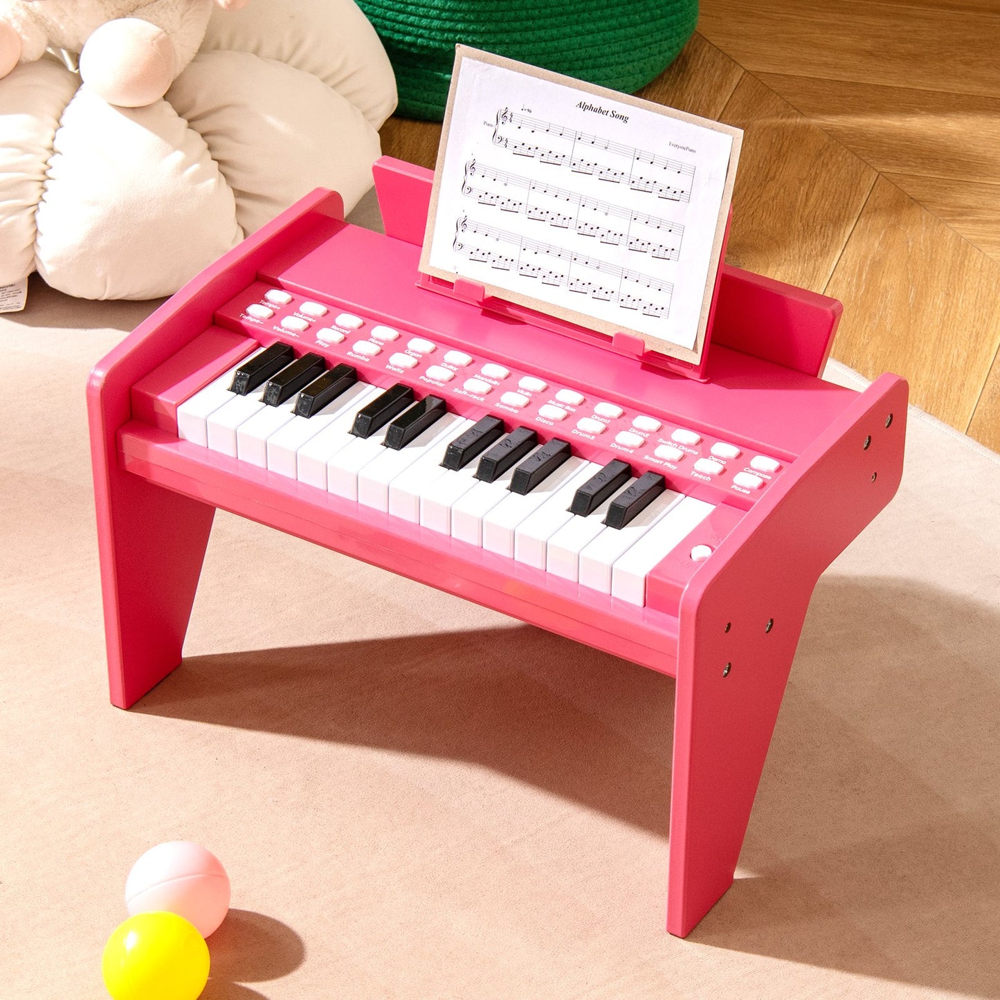 25 Lighted Keys Kids Piano Keyboard Mini Digital Piano Wooden Toy-Black