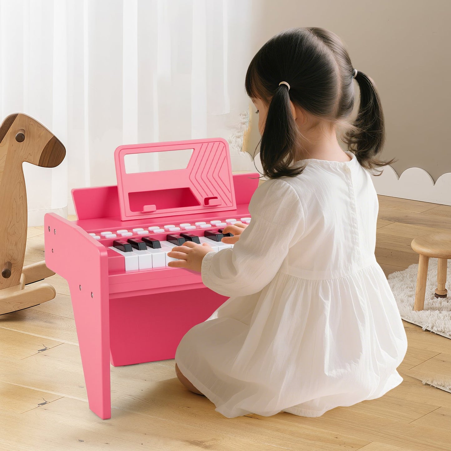 25 Lighted Keys Kids Piano Keyboard Mini Digital Piano Wooden Toy-Black