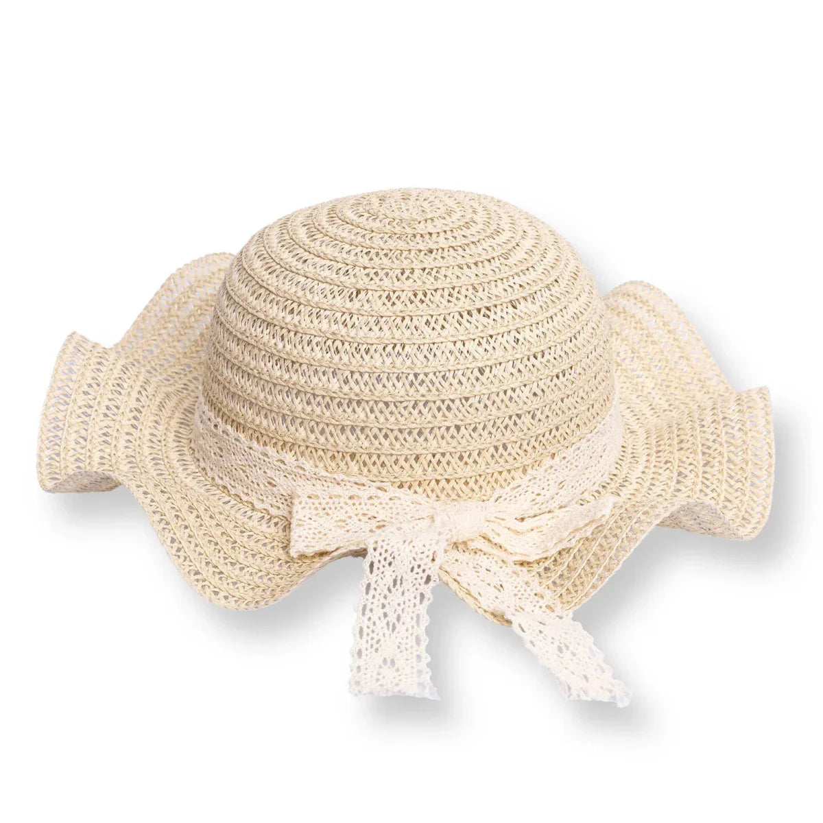 HelloBaby Baby Girl Straw Ribbon Hat - Ecru