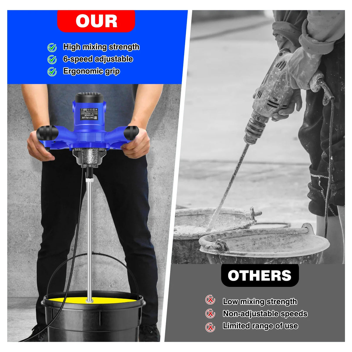 2600W Portable Electric Cement Paddle Mixer 6 Speed Handheld Grout Paint Mortar