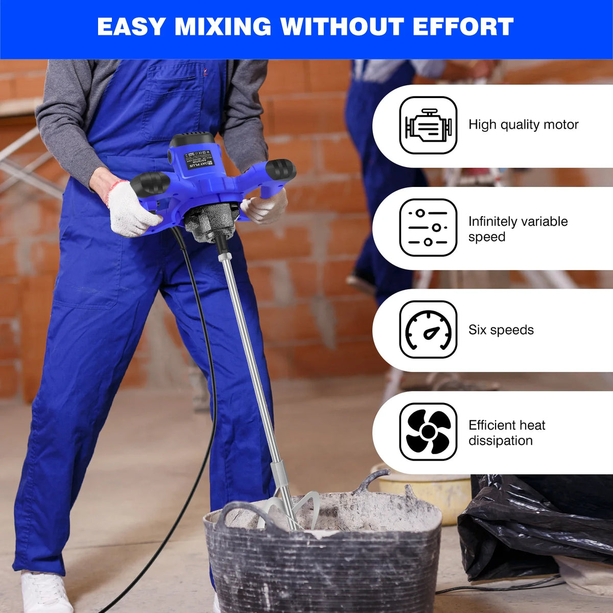 2600W Portable Electric Cement Paddle Mixer 6 Speed Handheld Grout Paint Mortar