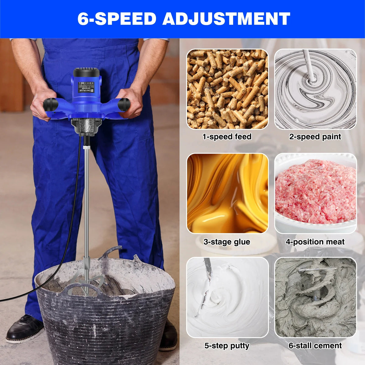 2600W Portable Electric Cement Paddle Mixer 6 Speed Handheld Grout Paint Mortar