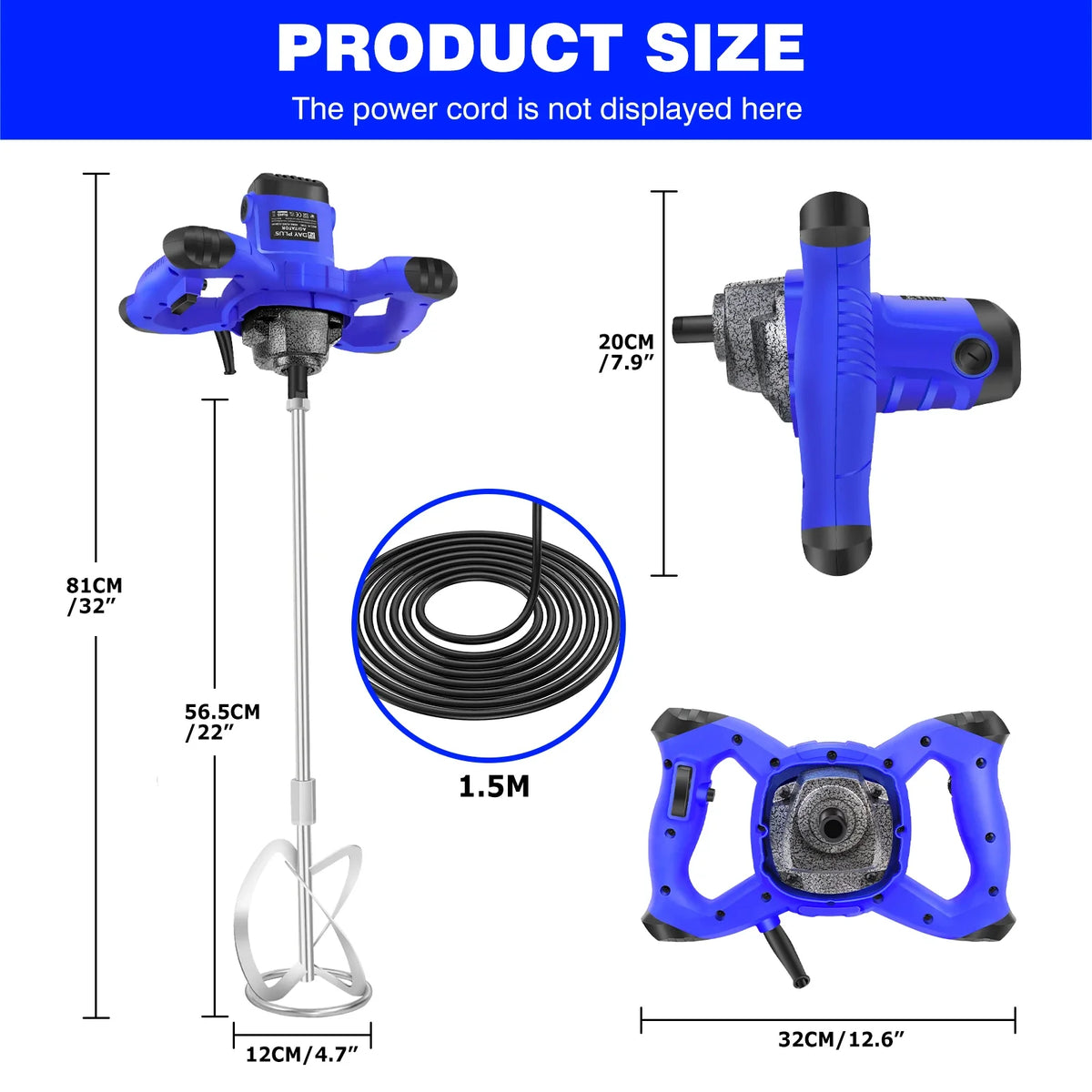 2600W Portable Electric Cement Paddle Mixer 6 Speed Handheld Grout Paint Mortar