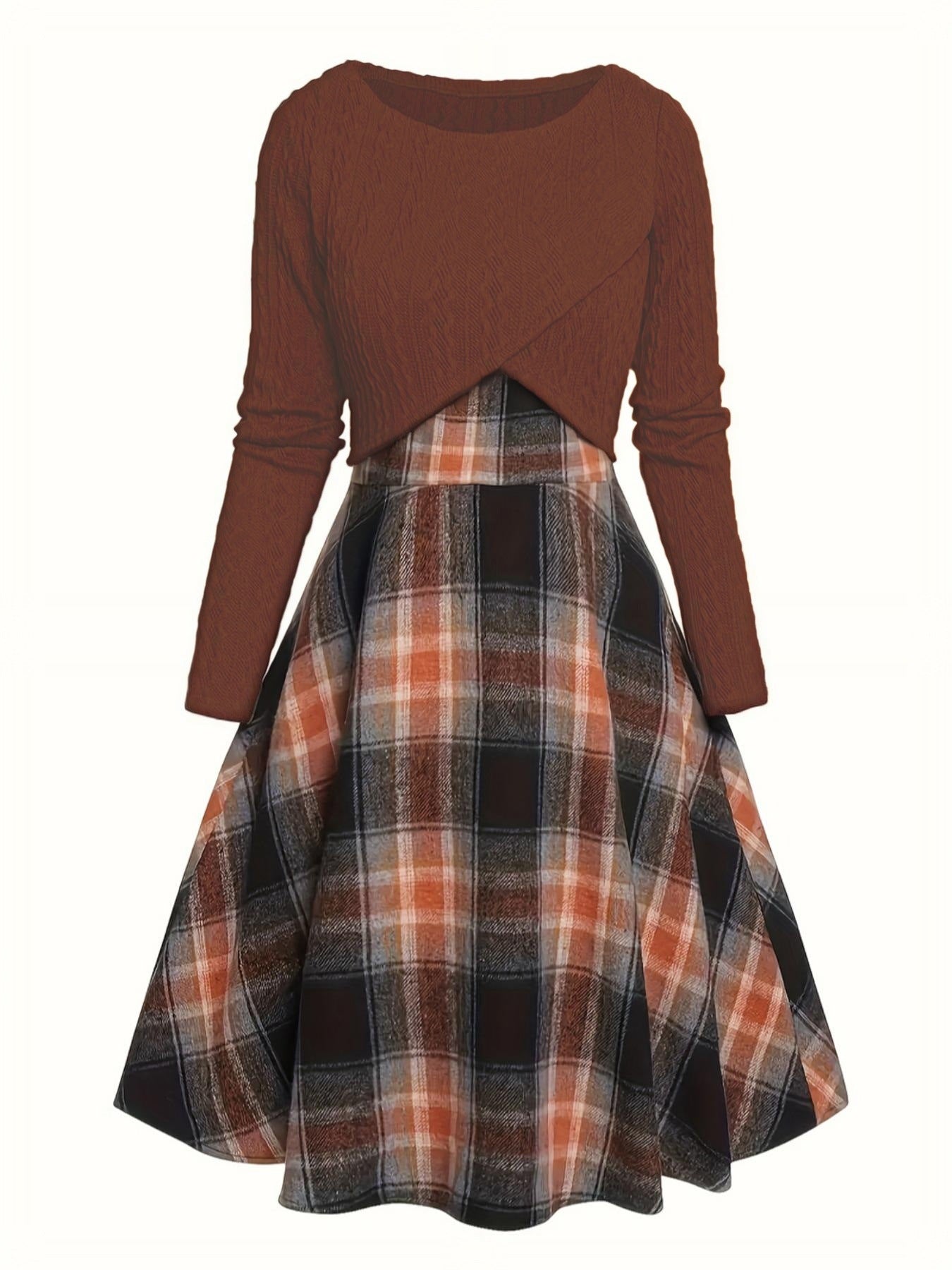 Womens Two-pieces Set, Knitted Long-sleeve Top And Dress